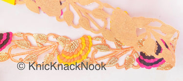 Pink / Peach Indian Beaded Lace Trim, Handmade, Sequins Trim